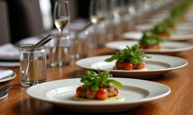 Elegant event catering setup with served dishes